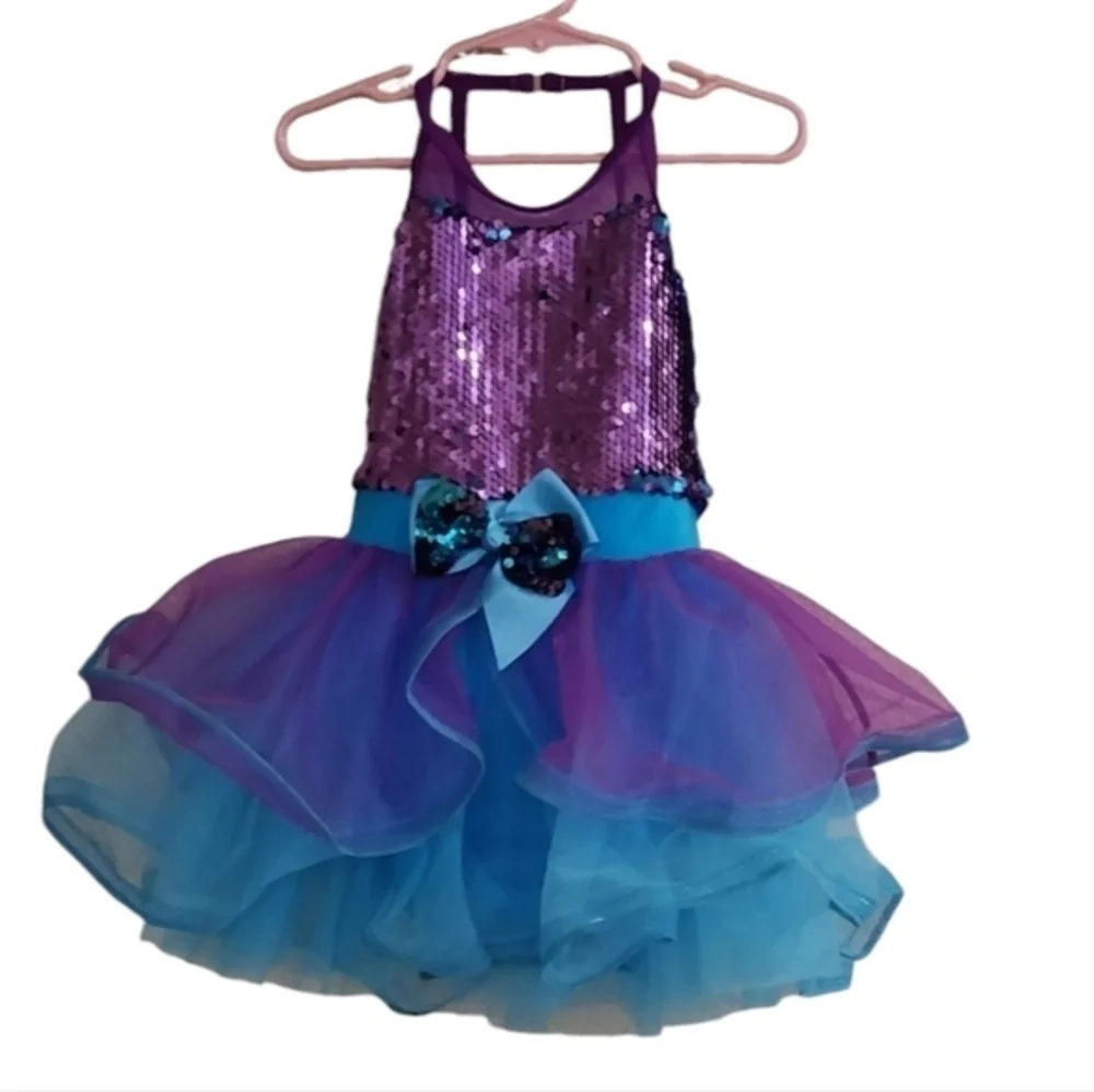 Weissman Girls Ballet Dance Dress Costume Sequin Leotard‎ Tutu Purple & Blue